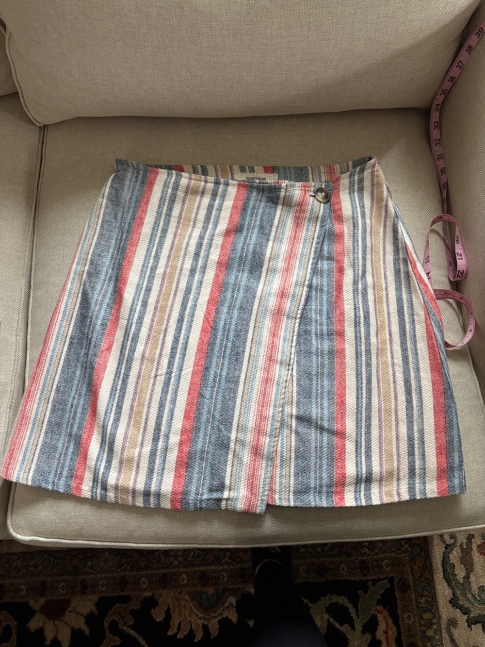Porridge Striped Wrap Mini Skirt in Blue, Coral & Cream medium